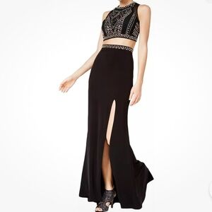 Say Yes  To The  Prom two piece embellished studded halter top slit skirt gown 3